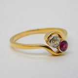 Victorian 18ct Yellow Gold, Diamond & Ruby 'Toi Et Moi' Engagement Ring Antique
