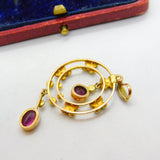 Edwardian 9ct Gold, Seed Pearl & Garnet Lavalier Drop Pendant c1910 Antique