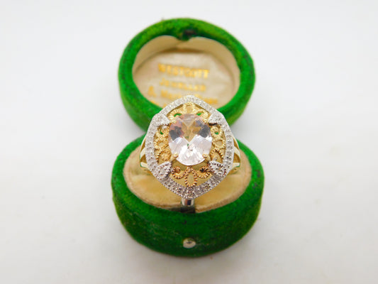 9ct Yellow Gold & Citrine Set Floral Dress Ring Antique 2006 Birmingham