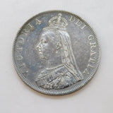 Queen Victoria .925 Silver 1887 Double Florin Arabic 1 Coin Very Fine Condition