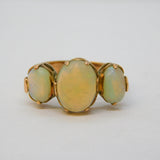 Victorian 9ct Rose Gold & Cabochon Three-Stone Opal Dress Ring Antique c1860