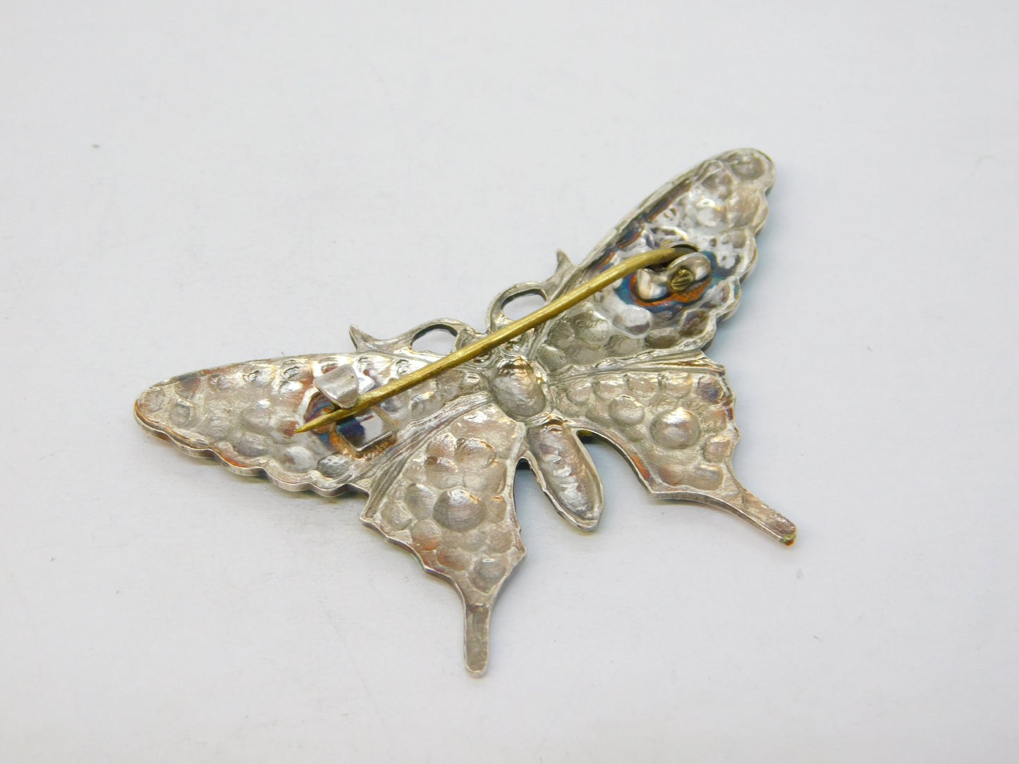 Sterling Silver Colourful Guilloche Enamel Butterfly Brooch Antique c1920 Deco