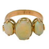 Victorian 9ct Rose Gold & Cabochon Three-Stone Opal Dress Ring Antique c1860