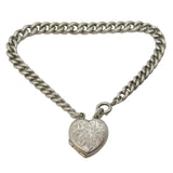 Edwardian Sterling Silver Leaf Pattern Heart Locket Bracelet Antique Birmingham