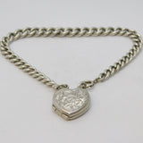 Edwardian Sterling Silver Leaf Pattern Heart Locket Bracelet Antique Birmingham