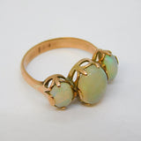 Victorian 9ct Rose Gold & Cabochon Three-Stone Opal Dress Ring Antique c1860