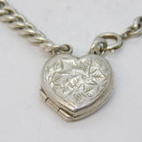 Edwardian Sterling Silver Leaf Pattern Heart Locket Bracelet Antique Birmingham