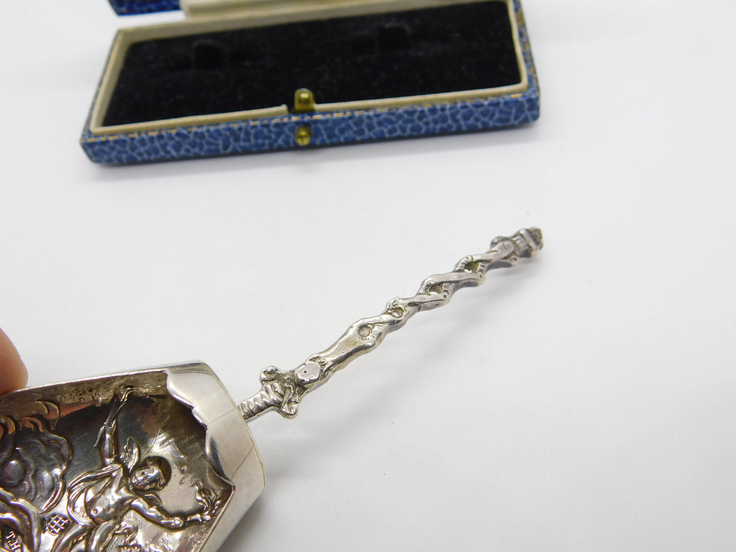 Edwardian Sterling Silver Cherub Form Tea Caddy Spoon Antique 1904 London