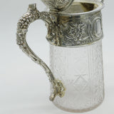 Victorian Silver Plated Cut Glass Claret Jug Bacchanalian Detail Antique c1890