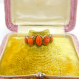 Early Georgian 9ct Gold & Five-Part Carved Floral Red Coral Ring c1760 Antique
