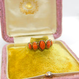 Early Georgian 9ct Gold & Five-Part Carved Floral Red Coral Ring c1760 Antique