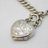 Edwardian Sterling Silver Leaf Pattern Heart Locket Bracelet Antique Birmingham