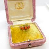 Early Georgian 9ct Gold & Five-Part Carved Floral Red Coral Ring c1760 Antique