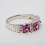 18ct White Gold, Diamond & Square-Cut Ruby Dress Ring Vintage Sheffield