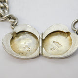 Edwardian Sterling Silver Leaf Pattern Heart Locket Bracelet Antique Birmingham