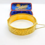 9ct Yellow Gold on Metal Core Floral Cuff Bangle Antique c1930 Art Deco