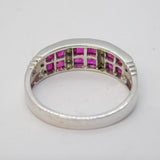 18ct White Gold, Diamond & Square-Cut Ruby Dress Ring Vintage Sheffield