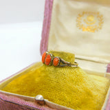 Early Georgian 9ct Gold & Five-Part Carved Floral Red Coral Ring c1760 Antique