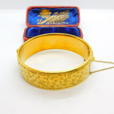 9ct Yellow Gold on Metal Core Floral Cuff Bangle Antique c1930 Art Deco