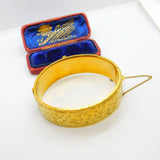 9ct Yellow Gold on Metal Core Floral Cuff Bangle Antique c1930 Art Deco