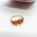 Early Georgian 9ct Gold & Five-Part Carved Floral Red Coral Ring c1760 Antique