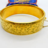 9ct Yellow Gold on Metal Core Floral Cuff Bangle Antique c1930 Art Deco