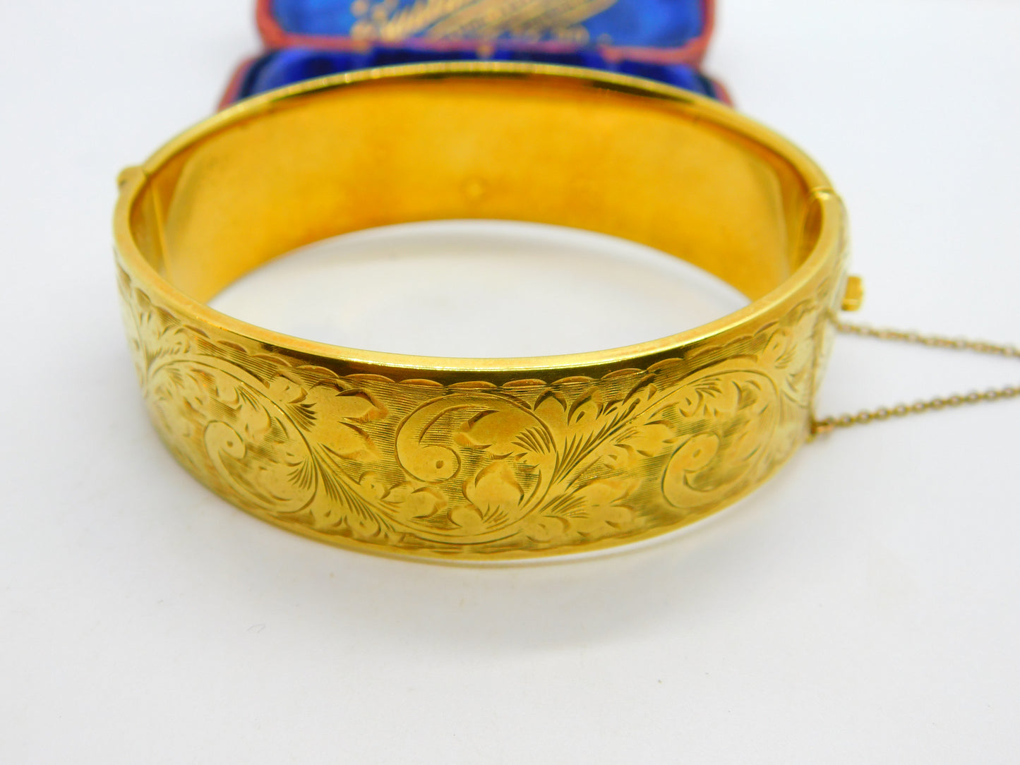 9ct Yellow Gold on Metal Core Floral Cuff Bangle Antique c1930 Art Deco