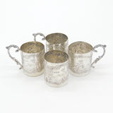Set of Four Sterling Silver Shot Cup Mounts Farming Scenes Antique 1927 Art Deco