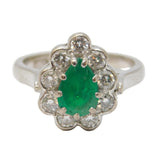 Art Deco 18ct White Gold, Pear-Cut Emerald & Diamond Engagement Ring Antique