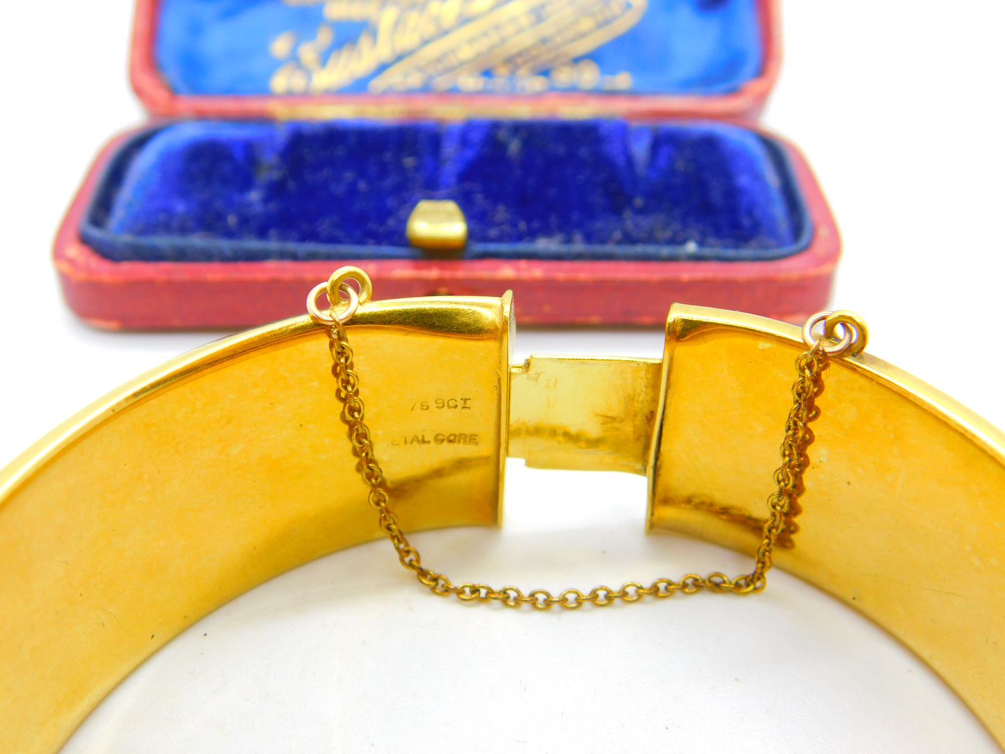 9ct Yellow Gold on Metal Core Floral Cuff Bangle Antique c1930 Art Deco