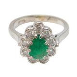 Art Deco 18ct White Gold, Pear-Cut Emerald & Diamond Engagement Ring Antique