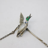 19th Century French Sterling Silver, Enamel & Pearl Flying Duck Stick Pin Antique