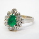 Art Deco 18ct White Gold, Pear-Cut Emerald & Diamond Engagement Ring Antique