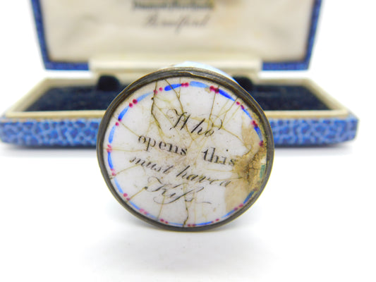 Georgian Bilston Enamel Patch Box 'Who Opens This Must Have a Kiss' Antique 1790