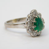 Art Deco 18ct White Gold, Pear-Cut Emerald & Diamond Engagement Ring Antique