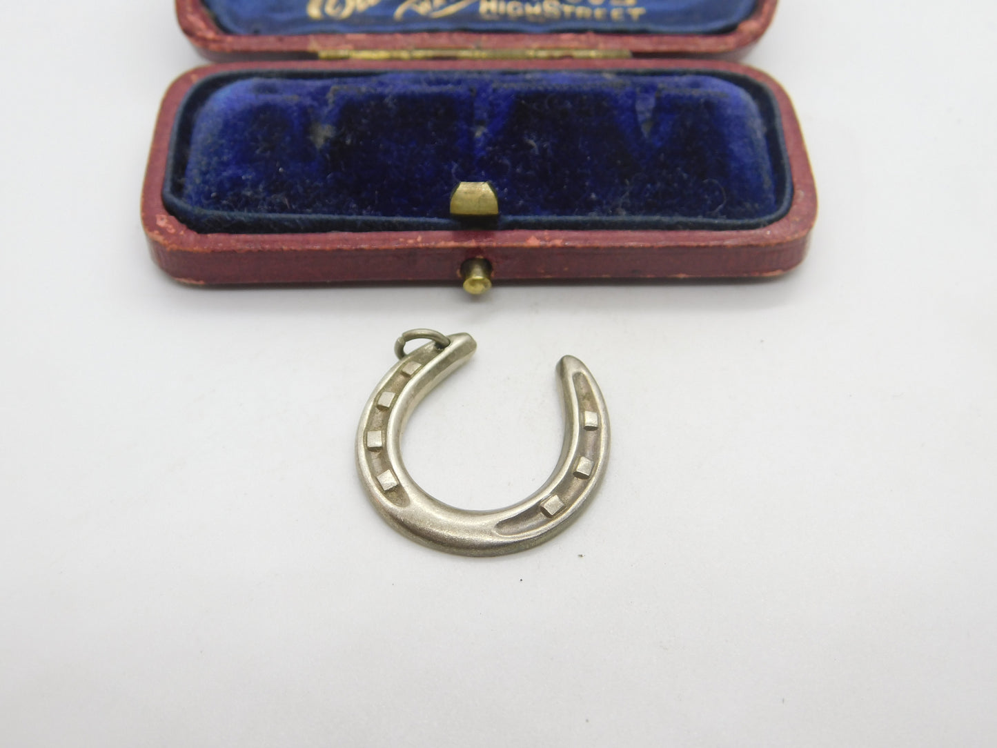 Sterling Silver 'Jolly Good Luck' Horseshoe Pendant Antique c1920 Art Deco