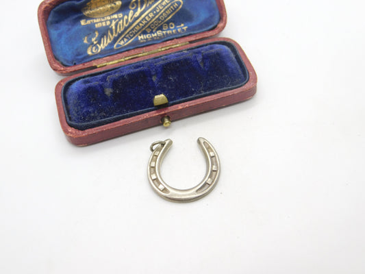 Sterling Silver 'Jolly Good Luck' Horseshoe Pendant Antique c1920 Art Deco
