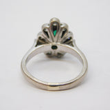 Art Deco 18ct White Gold, Pear-Cut Emerald & Diamond Engagement Ring Antique