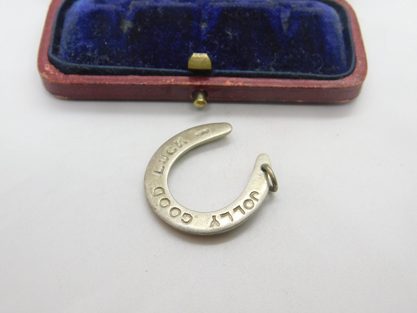 Sterling Silver 'Jolly Good Luck' Horseshoe Pendant Antique c1920 Art Deco