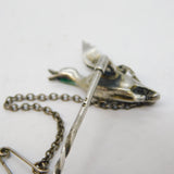 19th Century French Sterling Silver, Enamel & Pearl Flying Duck Stick Pin Antique