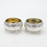 Victorian Pair of Sterling Silver Cauldron Salt Cellars Gilded Antique 1879