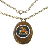 Victorian Sterling Silver Goldstone Micro Mosaic Lion of Venice Necklace Antique