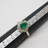 Art Deco 18ct White Gold, Pear-Cut Emerald & Diamond Engagement Ring Antique