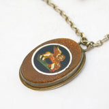 Victorian Sterling Silver Goldstone Micro Mosaic Lion of Venice Necklace Antique