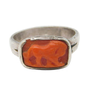 Georgian Grand Tour Sterling Silver & Carved Coral Lion Cameo Ring Antique