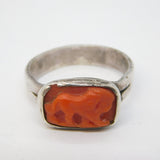 Georgian Grand Tour Sterling Silver & Carved Coral Lion Cameo Ring Antique
