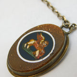 Victorian Sterling Silver Goldstone Micro Mosaic Lion of Venice Necklace Antique