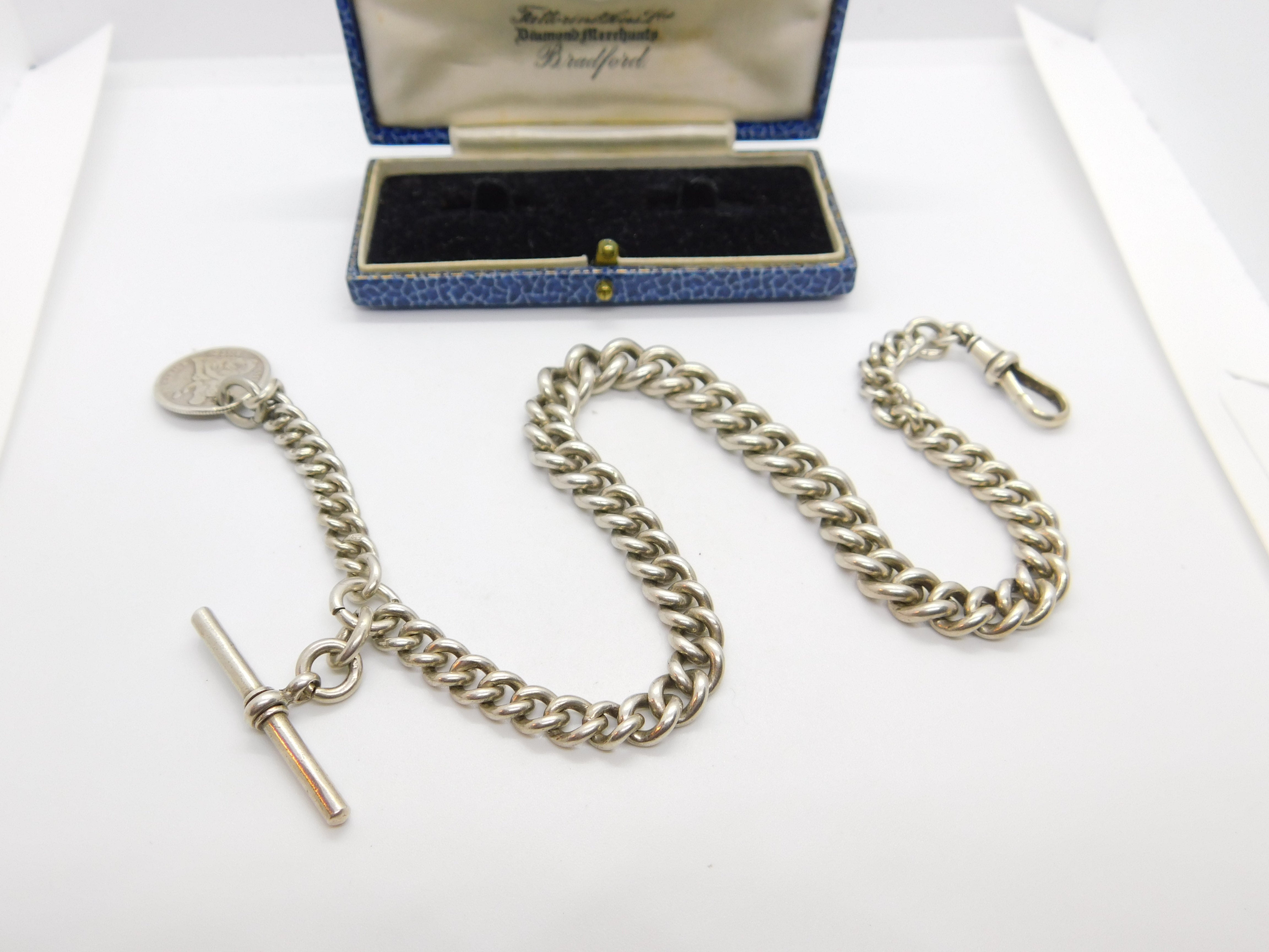 Edwardian Sterling Silver Graduating Albert Watch Chain Antique 1905 B ...