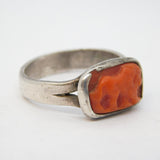 Georgian Grand Tour Sterling Silver & Carved Coral Lion Cameo Ring Antique