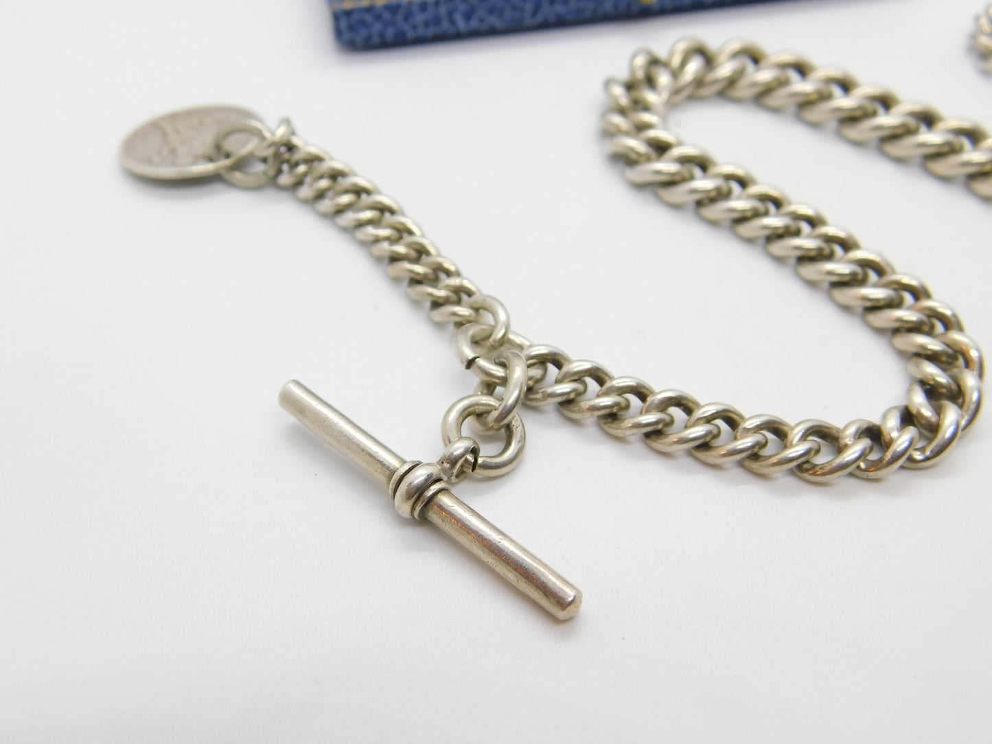 Edwardian Sterling Silver Graduating Albert Watch Chain Antique 1905 Birmingham